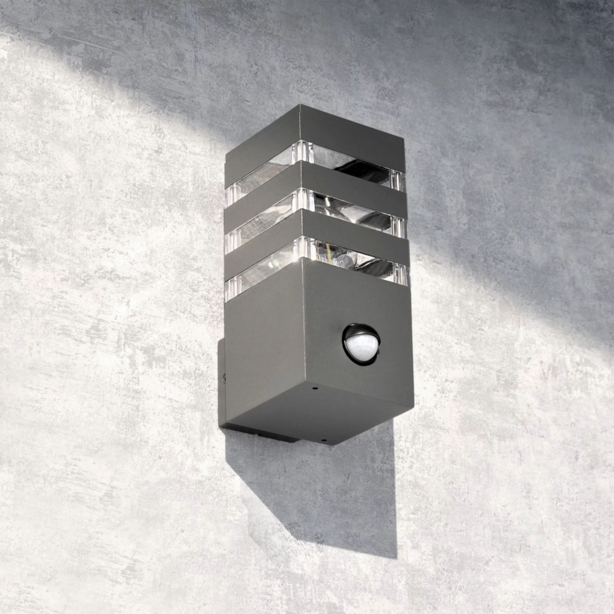 Ulkoseinävalaisin anturilla TEKSAS 1xE27/12W/230V IP44 antrasiitti