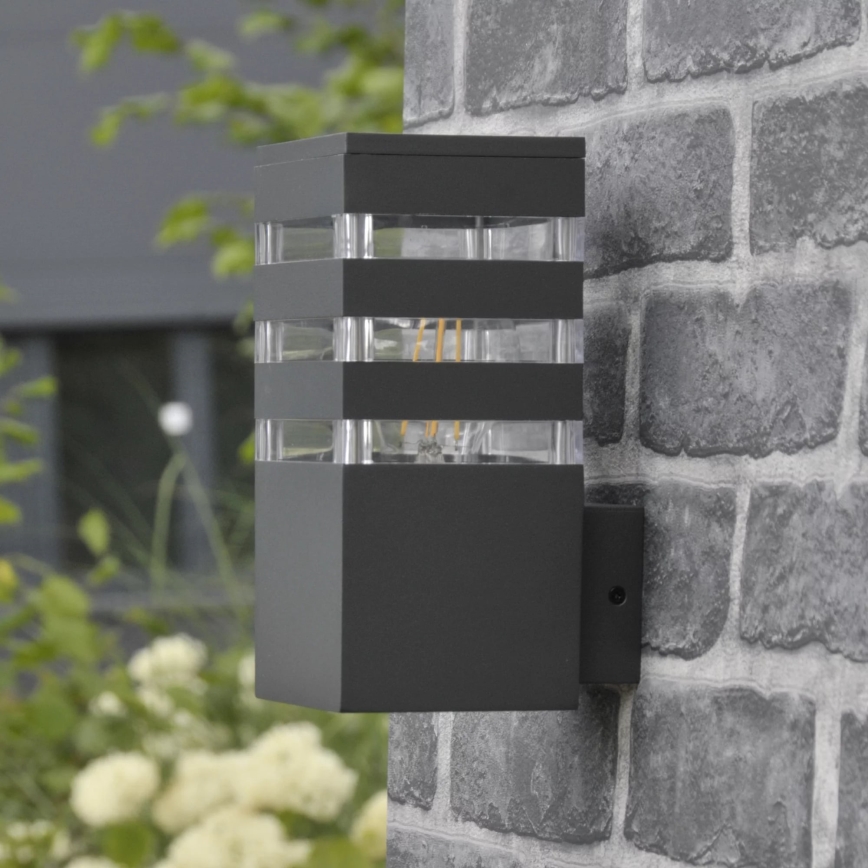 Ulkoseinävalaisin TEKSAS 1xE27/12W/230V IP44 grafiitti