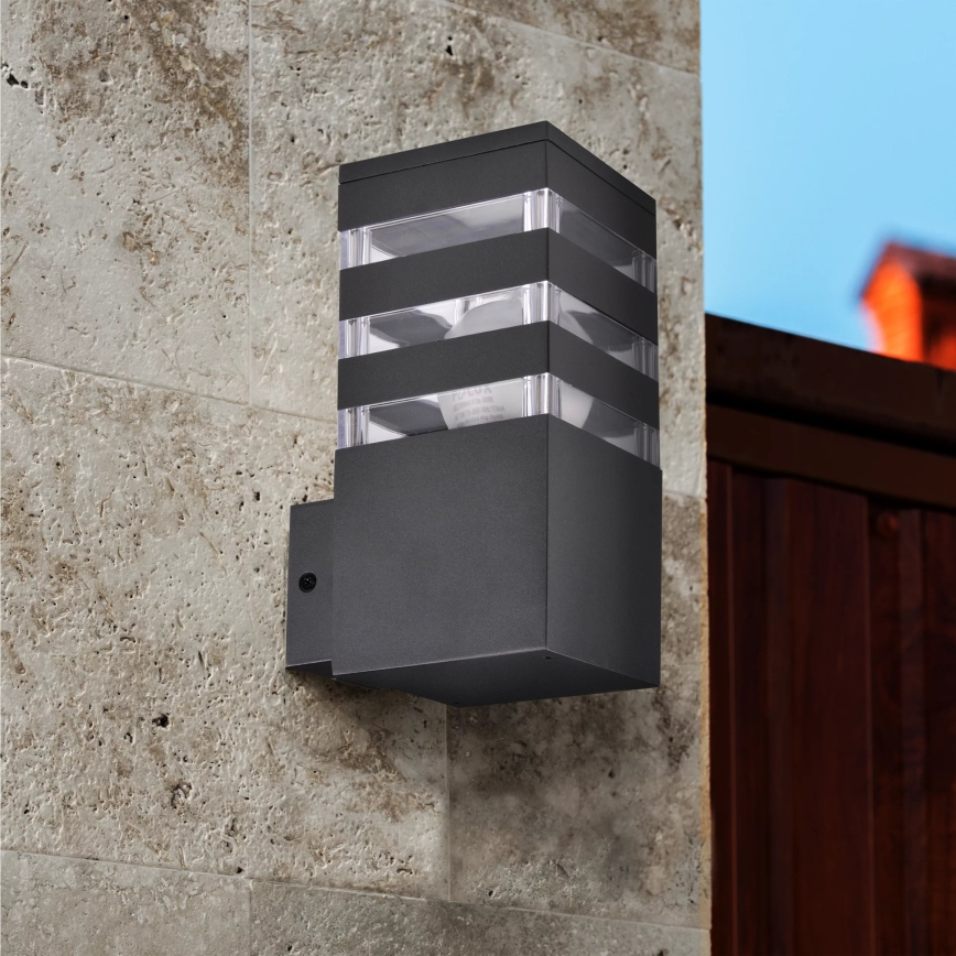Ulkoseinävalaisin TEKSAS 1xE27/12W/230V IP44 grafiitti