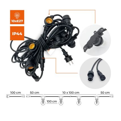 Ulkotila koristeellinen ketju MIMOSA 10xE27/1,3W/230V IP44 10 m