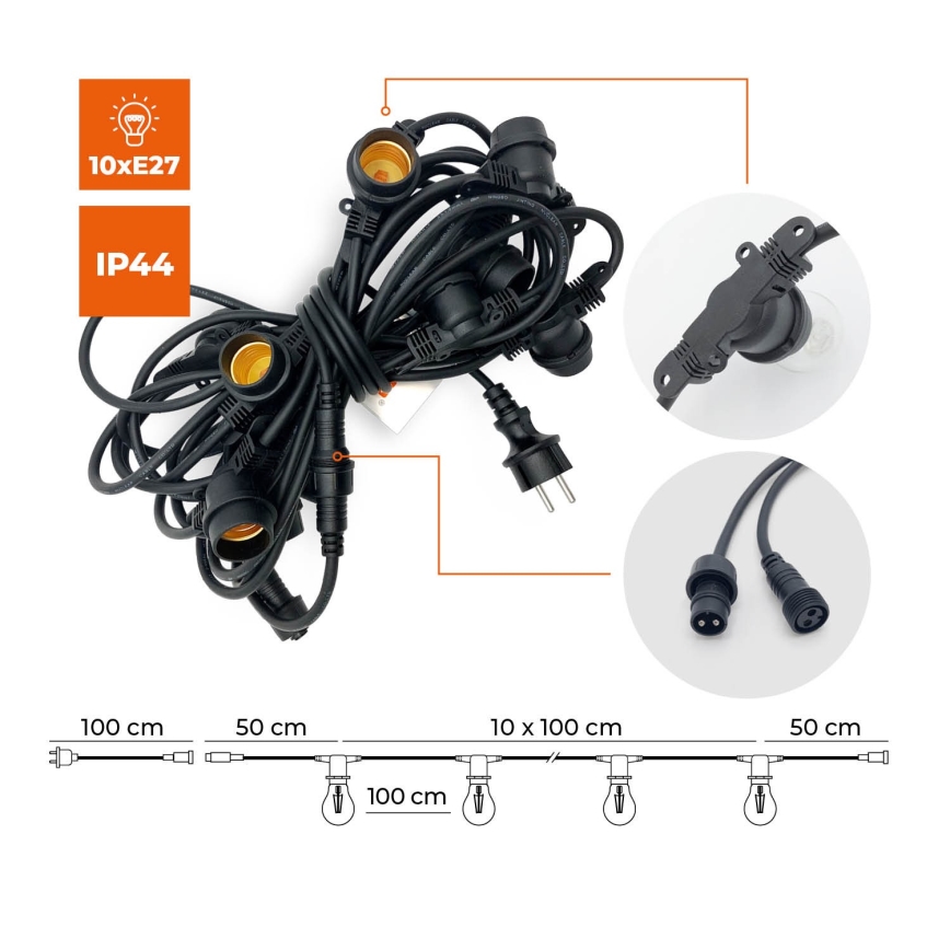Ulkotila koristeellinen ketju MIMOSA 10xE27/1,3W/230V IP44 10 m