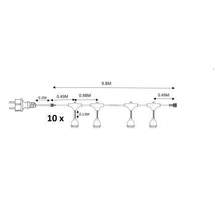 Ulkotila koristeellinen ketju SEPPELE 10xE27/15W/230V 10m IP44