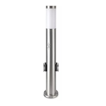 Ulkovalaisin anturilla + 2 pistorasiaa SCHUKO 1xE27/60W/230V IP44 60cm mattakromi