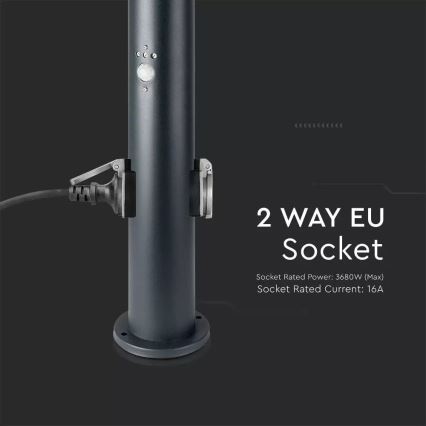 Ulkovalaisin anturilla ja 2 pistorasiaa SCHUKO 1xE27/60W/230V IP44 60cm antrasiitti