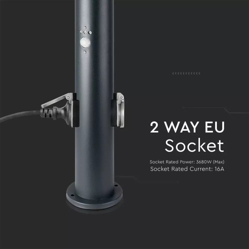 Ulkovalaisin anturilla ja 2 pistorasiaa SCHUKO 1xE27/60W/230V IP44 60cm antrasiitti