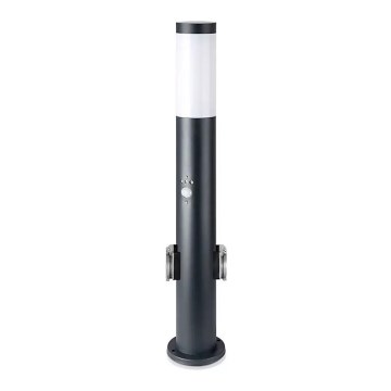 Ulkovalaisin anturilla ja 2 pistorasiaa SCHUKO 1xE27/60W/230V IP44 60cm musta