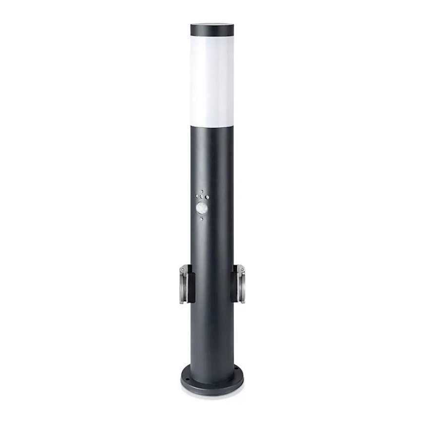 Ulkovalaisin anturilla ja 2 pistorasiaa SCHUKO 1xE27/60W/230V IP44 60cm musta