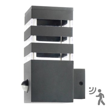 Ulkovalo anturilla TEKSAS 1xE27/12W/230V IP44 grafiitti