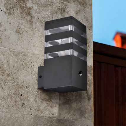 Ulkovalo anturilla TEKSAS 1xE27/12W/230V IP44 grafiitti
