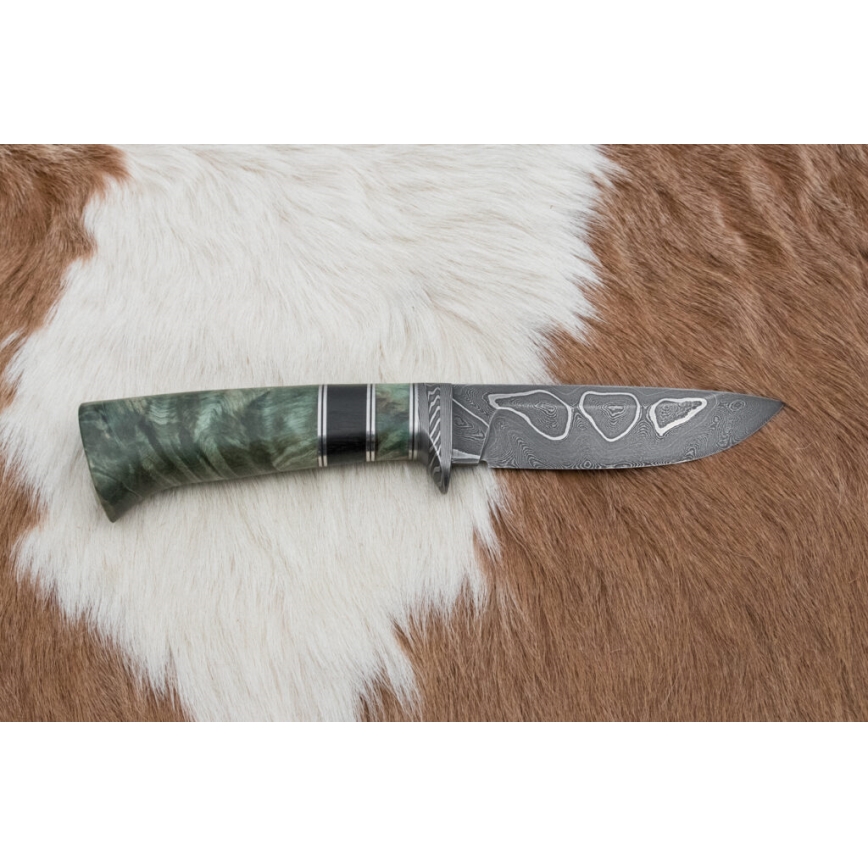 Uniikki Damascus-veitsi 11,6 cm vaahtera/eebenpuu