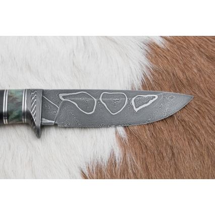 Uniikki Damascus-veitsi 11,6 cm vaahtera/eebenpuu