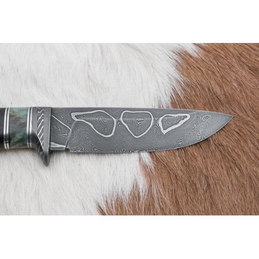 Uniikki Damascus-veitsi 11,6 cm vaahtera/eebenpuu