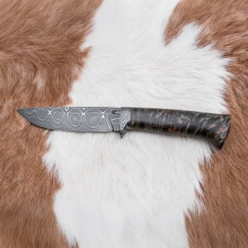 Uniikki Damascus-veitsi 12,7 cm vaahtera/akaatti