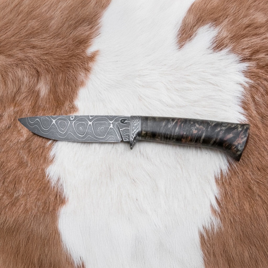 Uniikki Damascus-veitsi 12,7 cm vaahtera/akaatti