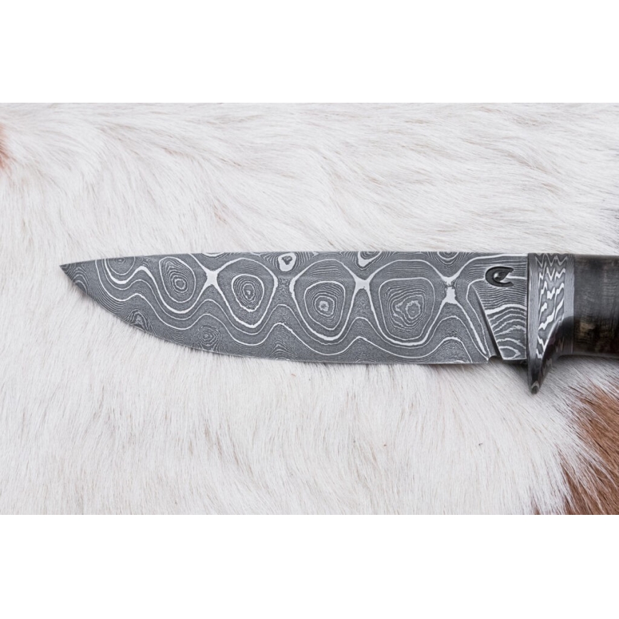 Uniikki Damascus-veitsi 12,7 cm vaahtera/akaatti
