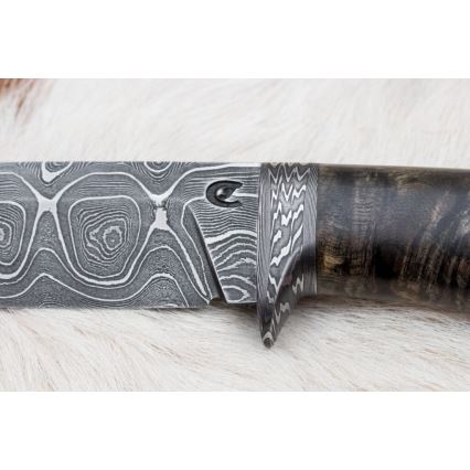 Uniikki Damascus-veitsi 12,7 cm vaahtera/akaatti
