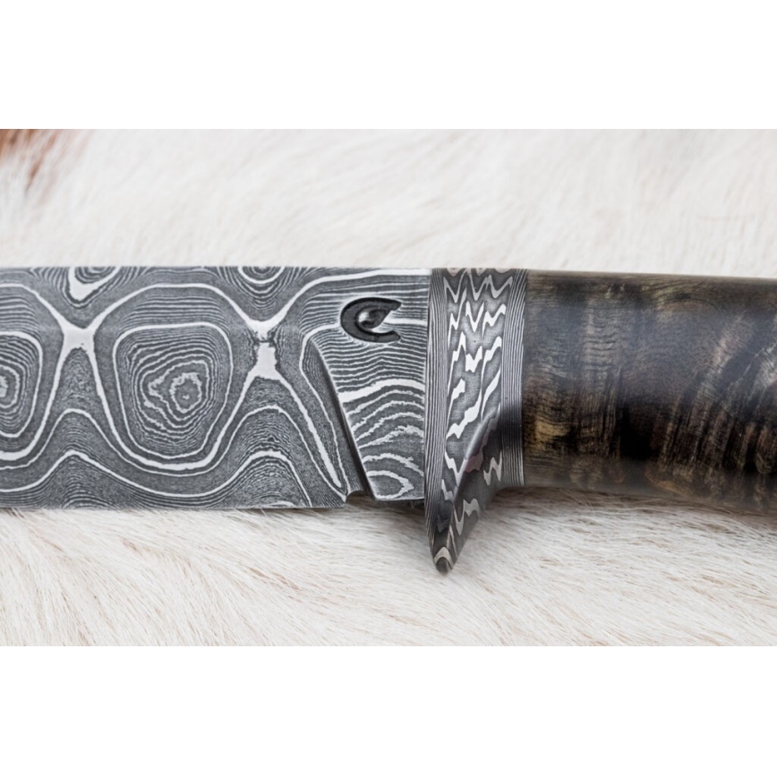 Uniikki Damascus-veitsi 12,7 cm vaahtera/akaatti