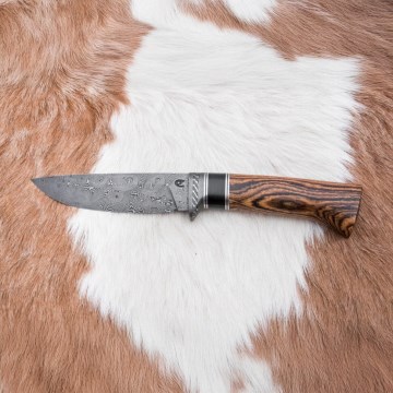 Uniikki Damascus-veitsi 12 cm bocote/eebenpuu