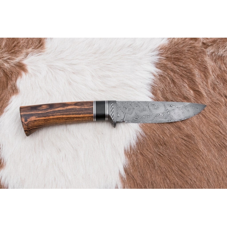 Uniikki Damascus-veitsi 12 cm bocote/eebenpuu