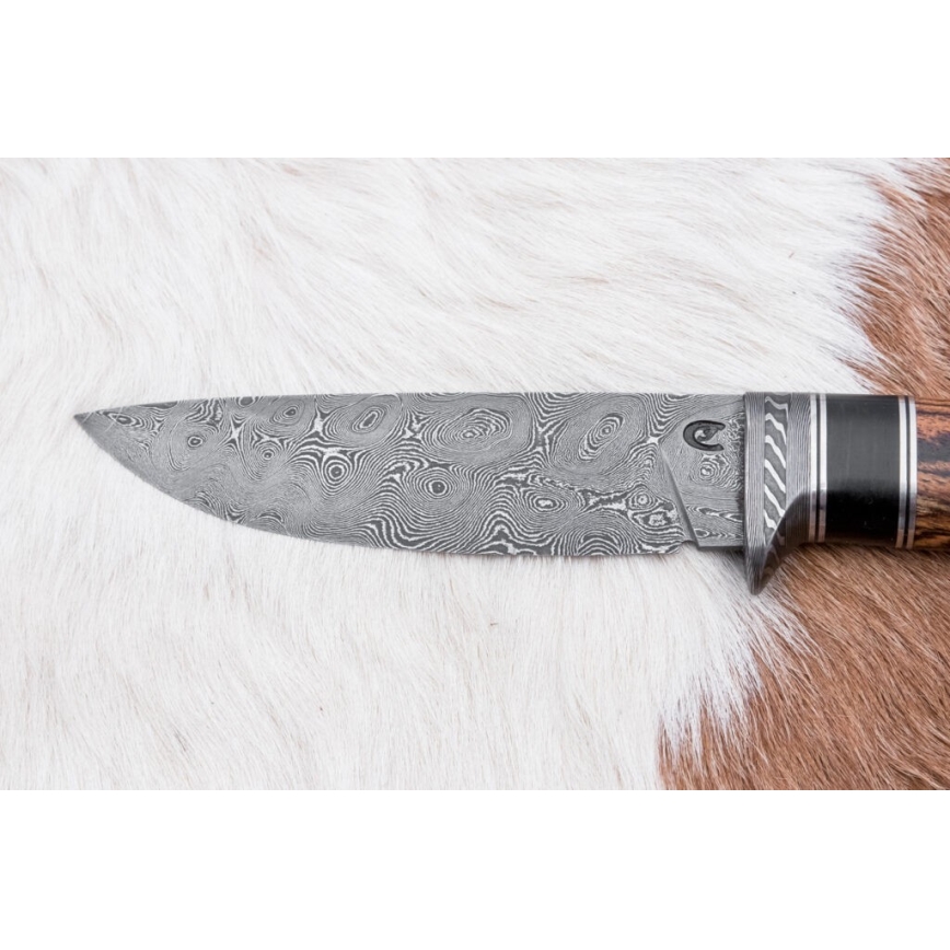 Uniikki Damascus-veitsi 12 cm bocote/eebenpuu