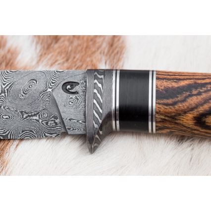 Uniikki Damascus-veitsi 12 cm bocote/eebenpuu