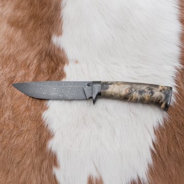Uniikki Damascus-veitsi 13 cm kastanjapuu