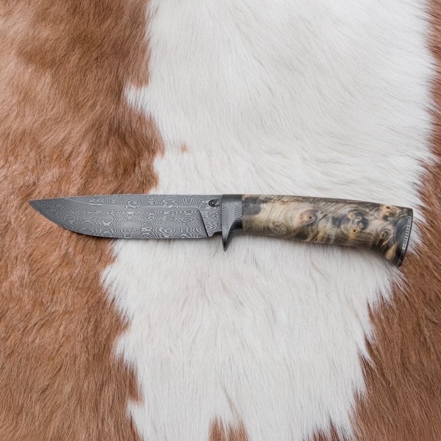 Uniikki Damascus-veitsi 13 cm kastanjapuu