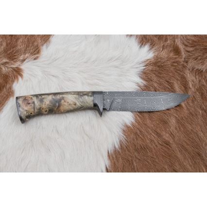 Uniikki Damascus-veitsi 13 cm kastanjapuu
