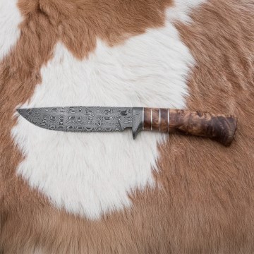 Uniikki Damascus-veitsi 14,4 cm kastanjapuu/mammutinhammas