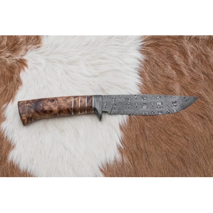 Uniikki Damascus-veitsi 14,4 cm kastanjapuu/mammutinhammas
