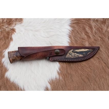 Uniikki Damascus-veitsi 14,4 cm kastanjapuu/mammutinhammas