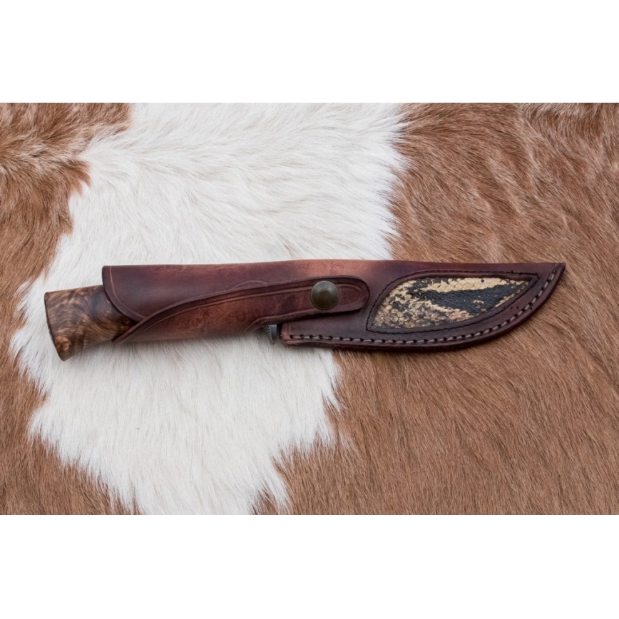 Uniikki Damascus-veitsi 14,4 cm kastanjapuu/mammutinhammas