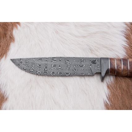 Uniikki Damascus-veitsi 14,4 cm kastanjapuu/mammutinhammas