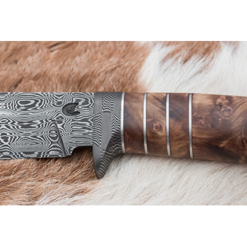 Uniikki Damascus-veitsi 14,4 cm kastanjapuu/mammutinhammas