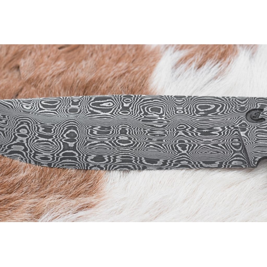 Uniikki Damascus-veitsi 14,4 cm kastanjapuu/mammutinhammas
