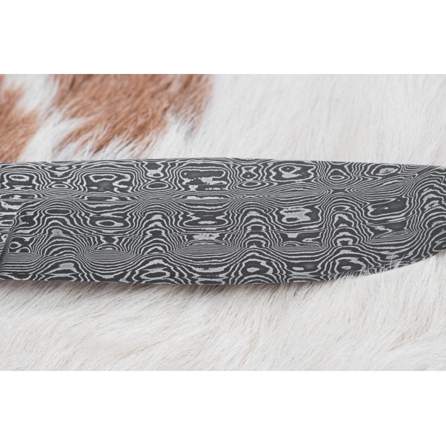 Uniikki Damascus-veitsi 14,4 cm kastanjapuu/mammutinhammas