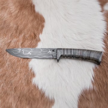 Uniikki Damascus-veitsi 14 cm tuhka