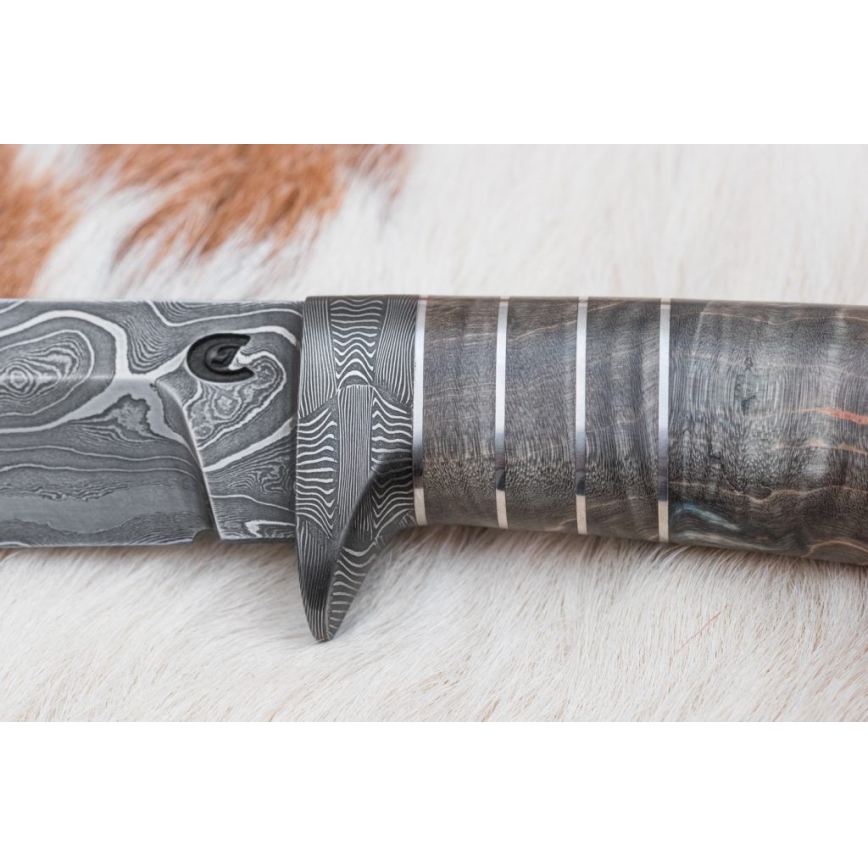 Uniikki Damascus-veitsi 14 cm tuhka