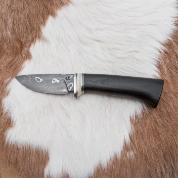 Uniikki Damascus-veitsi 8,6 cm tammi/kamelin luu