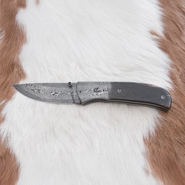 Uniikki taitettava Damascus-veitsi 8 cm mammutin luu