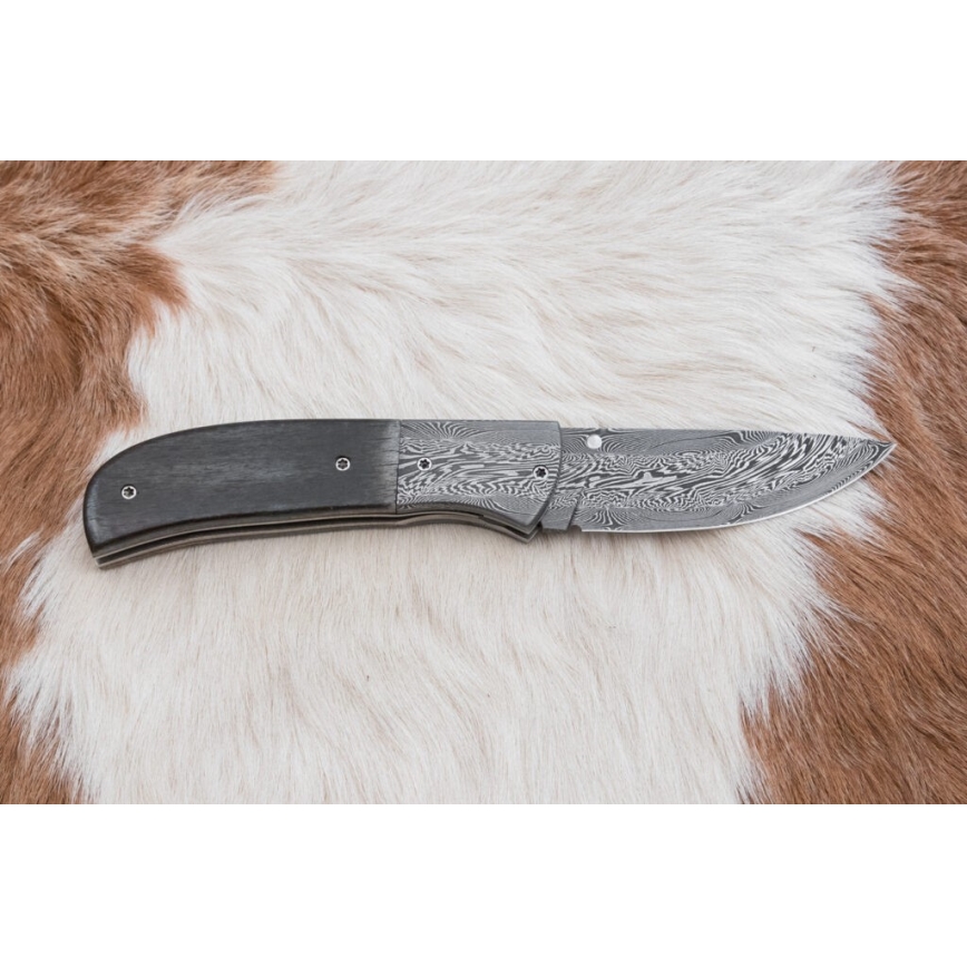 Uniikki taitettava Damascus-veitsi 8 cm mammutin luu