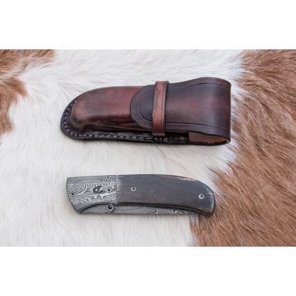 Uniikki taitettava Damascus-veitsi 8 cm mammutin luu