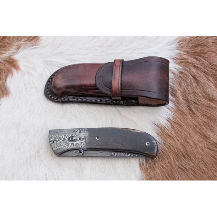 Uniikki taitettava Damascus-veitsi 8 cm mammutin luu