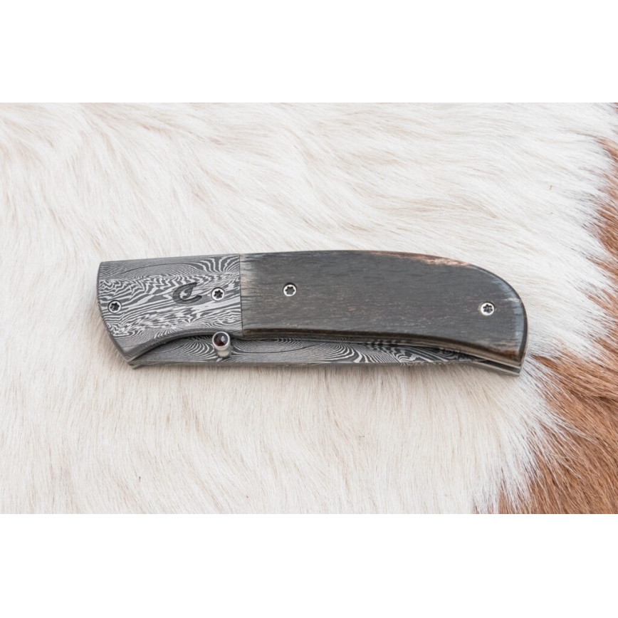 Uniikki taitettava Damascus-veitsi 8 cm mammutin luu