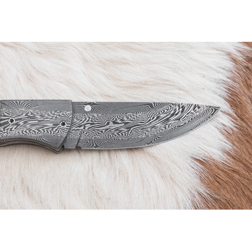 Uniikki taitettava Damascus-veitsi 8 cm mammutin luu