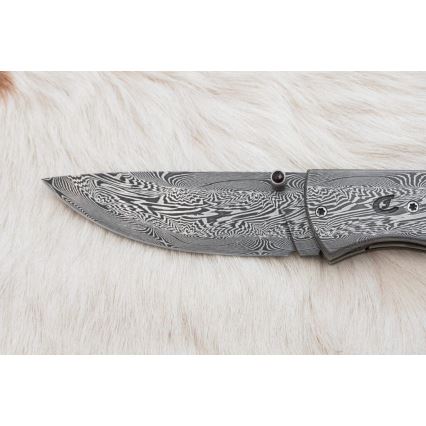 Uniikki taitettava Damascus-veitsi 8 cm mammutin luu