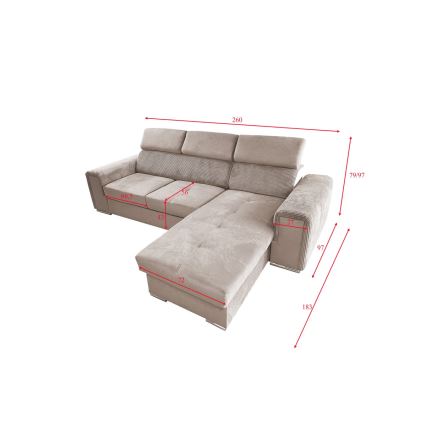 Monikäyttöinen kulmasohva, joka avautuu L-muotoon ja jossa on säilytystila, SALVADA beige