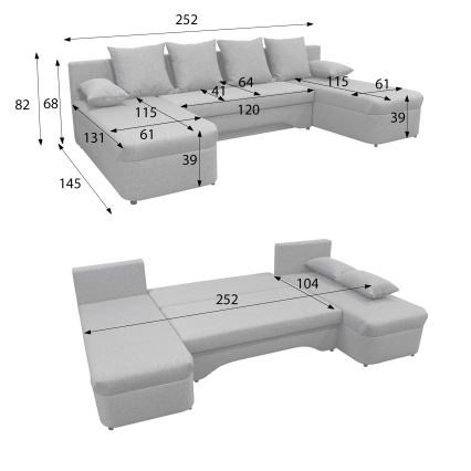 Monikäyttöinen U-muotoinen vuodesohva säilytystilalla ALMEIDA, antrasiitti