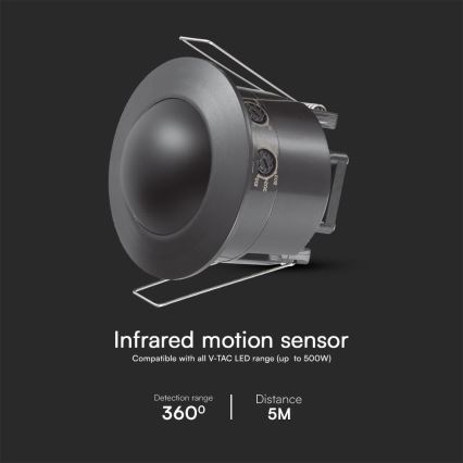 Upotettava liiketunnistin PIR 360° 500W/230V musta