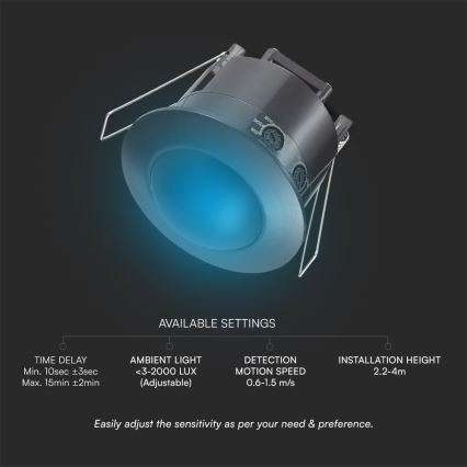 Upotettava liiketunnistin PIR 360° 500W/230V musta